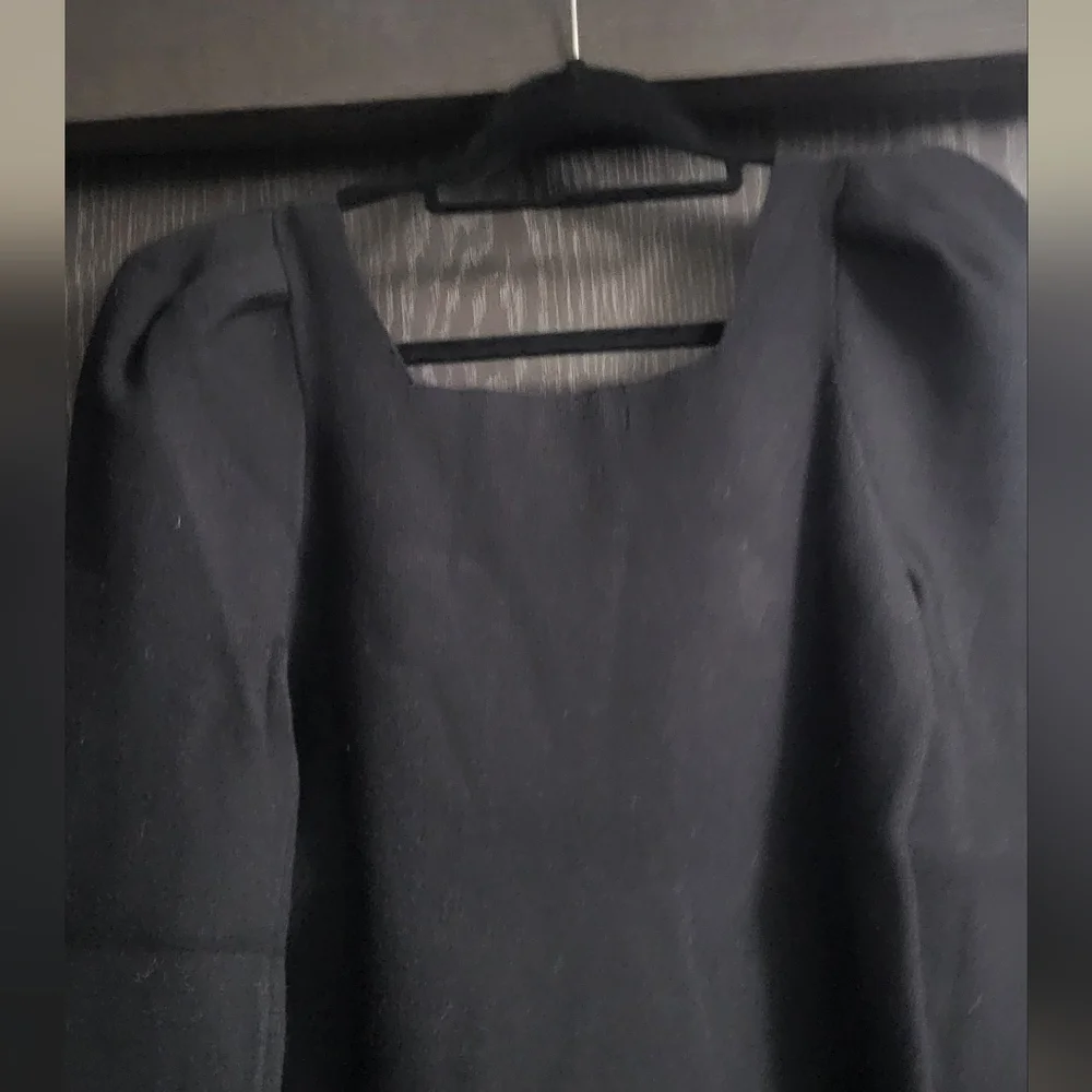 Elegant Black Square-Neck Puff-Sleeve Sweater Top| Banana Republic